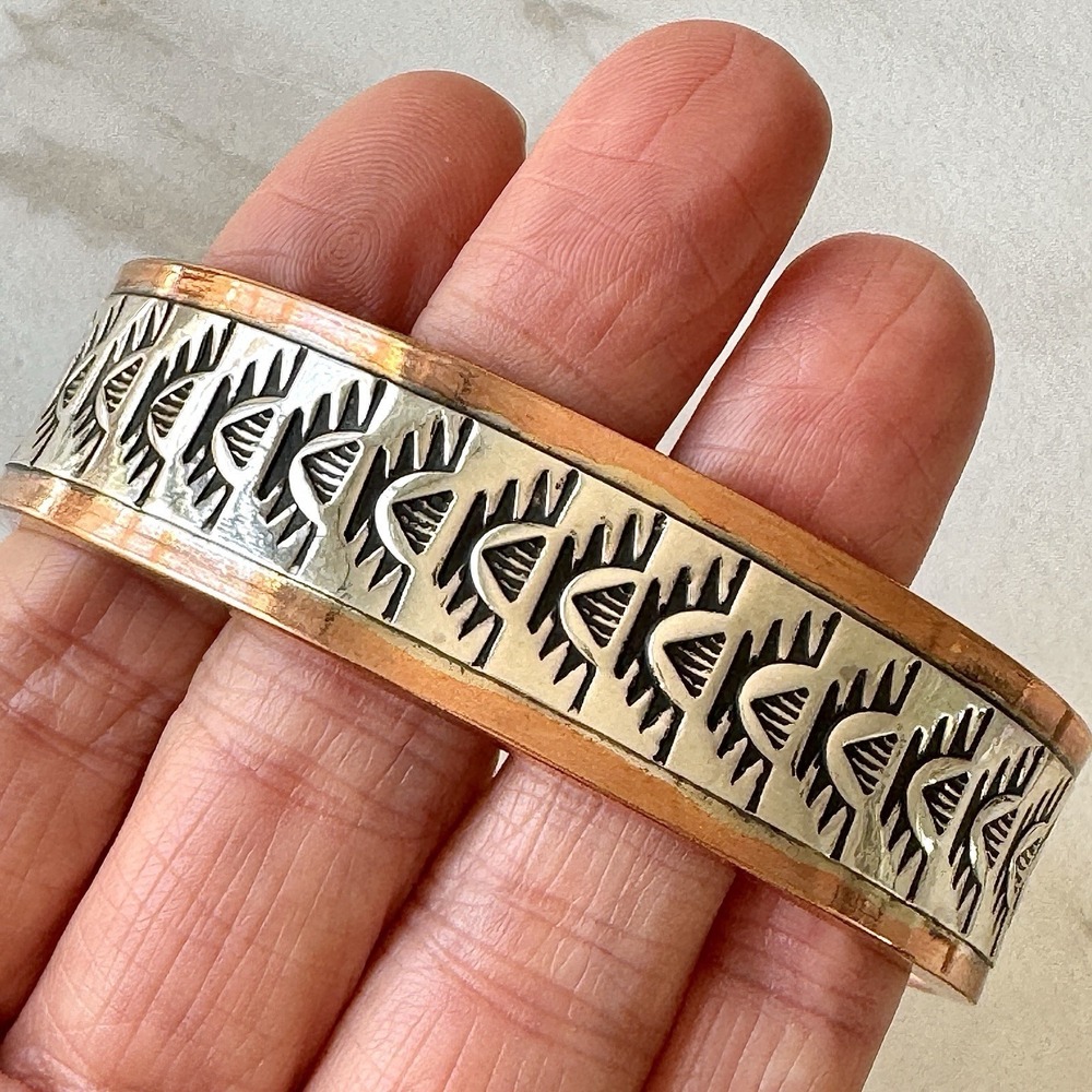Mens Navajo Sterling Copper Cuff Bracelet 7.5in Signed Secatero Heavy 90g Native